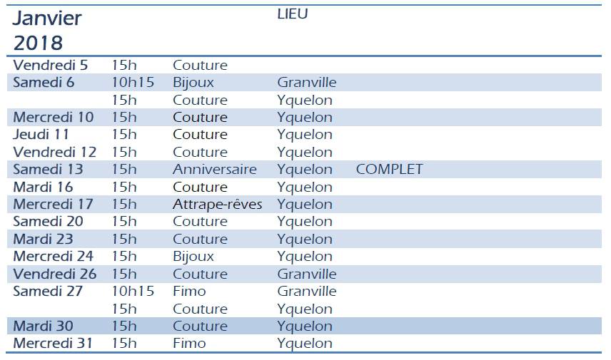 programme des ateliers couture